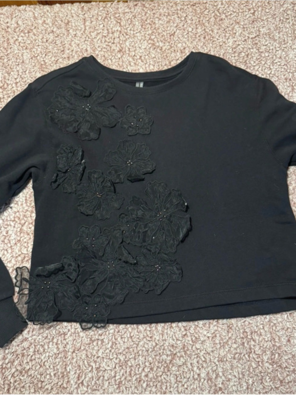 Anthropologie Black Floral Appliqué Sweatshirt XS